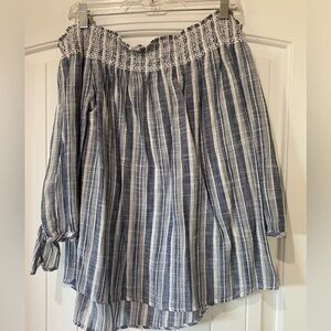 Denim Blue and White Off-Shoulder Blouse